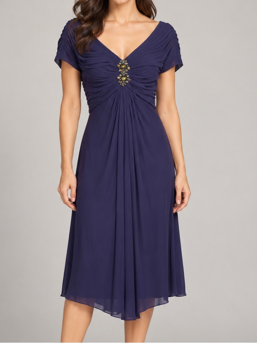 TADASHI SHOJI Purple Jeweled Embellished Silk V-neck Cocktail Dress Sz. 2